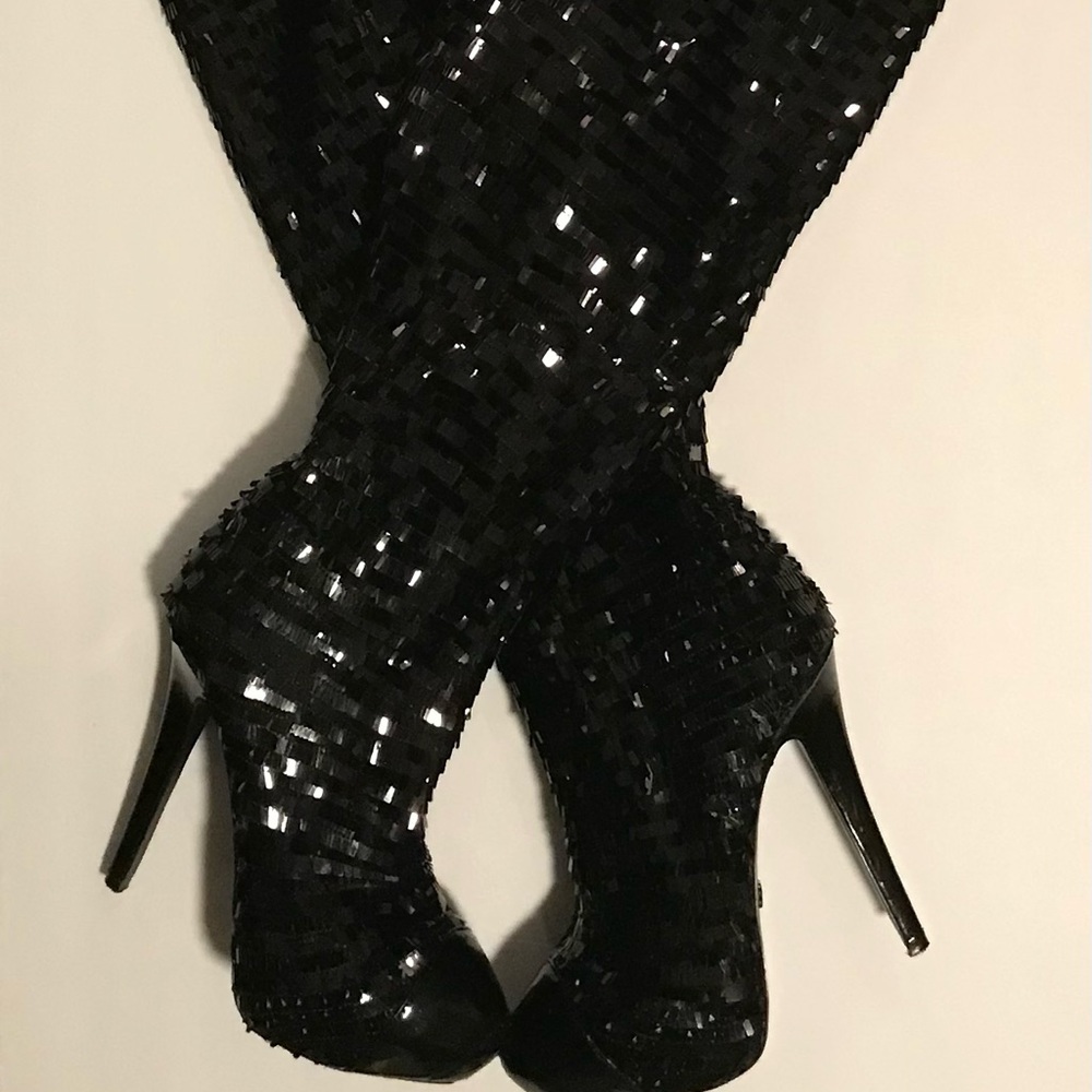 Dereon Wild Beyoncé Black Sequins Thigh High Platform Boots